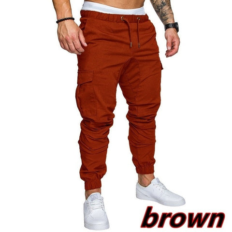 Men Safari Cargo thin Pants  Joggers Sweatpants Casual Male Sportswear Solid Multi-pocket Cargo Trousers Hip Hop Harem Slim Fit