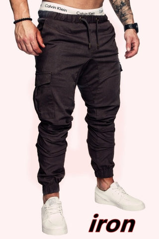 Men Safari Cargo thin Pants  Joggers Sweatpants Casual Male Sportswear Solid Multi-pocket Cargo Trousers Hip Hop Harem Slim Fit