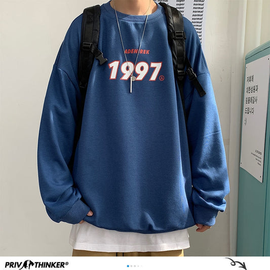 Privathinker Autumn Men Casual Sweatshirts Harajuku 1997 Printed Men Oversized Hoodies 2020 Korean Man Casual Loose Pullovers