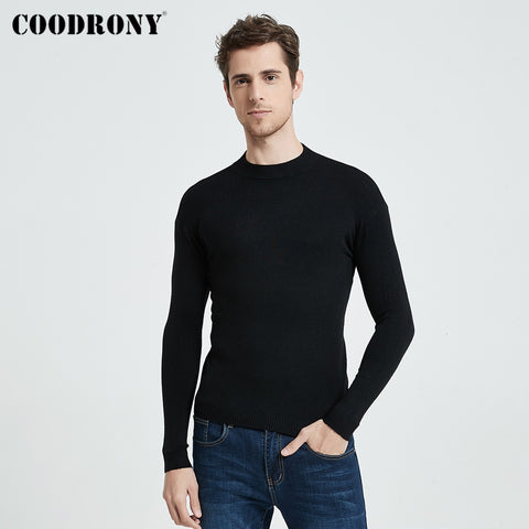 COODRONY Autumn Winter Classic Casual Pure Color Soft Warm Knitted Cotton Wool Turtleneck Sweater Pullover Men Clothing C1162