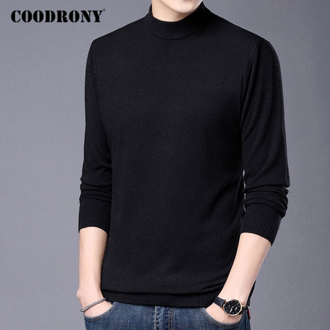 COODRONY Autumn Winter Classic Casual Pure Color Soft Warm Knitted Cotton Wool Turtleneck Sweater Pullover Men Clothing C1162