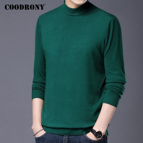 COODRONY Autumn Winter Classic Casual Pure Color Soft Warm Knitted Cotton Wool Turtleneck Sweater Pullover Men Clothing C1162