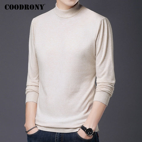 COODRONY Autumn Winter Classic Casual Pure Color Soft Warm Knitted Cotton Wool Turtleneck Sweater Pullover Men Clothing C1162