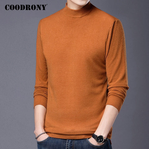 COODRONY Autumn Winter Classic Casual Pure Color Soft Warm Knitted Cotton Wool Turtleneck Sweater Pullover Men Clothing C1162