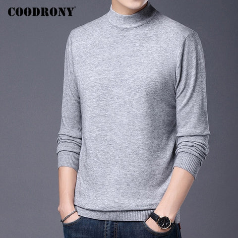 COODRONY Autumn Winter Classic Casual Pure Color Soft Warm Knitted Cotton Wool Turtleneck Sweater Pullover Men Clothing C1162