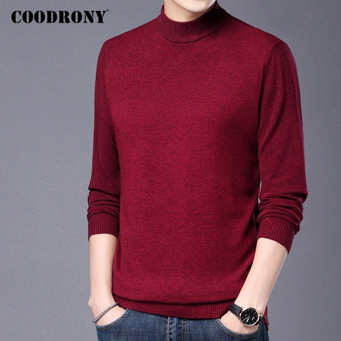 COODRONY Autumn Winter Classic Casual Pure Color Soft Warm Knitted Cotton Wool Turtleneck Sweater Pullover Men Clothing C1162