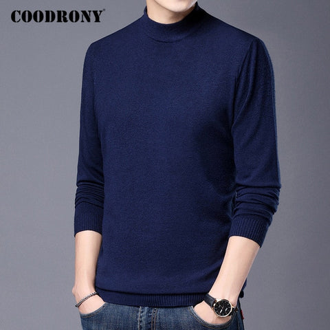 COODRONY Autumn Winter Classic Casual Pure Color Soft Warm Knitted Cotton Wool Turtleneck Sweater Pullover Men Clothing C1162