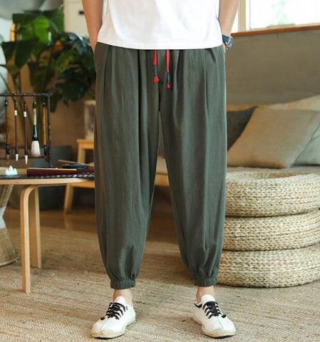 Cotton Harem Pants Men Solid Elastic Waist Streetwear Joggers 2020 New Baggy Drop-crotch Pants Casual Trousers Men Dropshipping