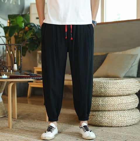 Cotton Harem Pants Men Solid Elastic Waist Streetwear Joggers 2020 New Baggy Drop-crotch Pants Casual Trousers Men Dropshipping