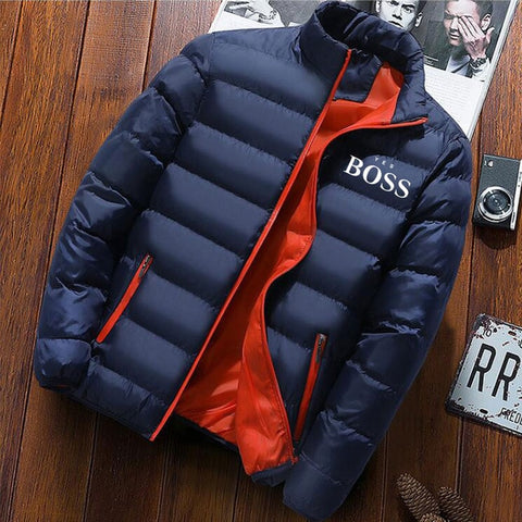 YES BOSS Print Winter Jacket Men Thick Warm Jacket Slim Casual Hooded Male Parka Jacket Men Cotton Thick Parka Jacket