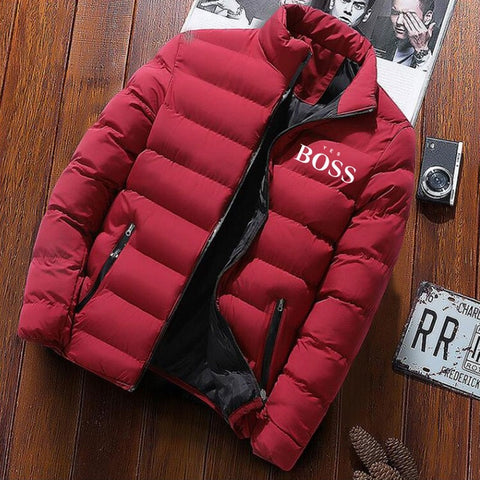 YES BOSS Print Winter Jacket Men Thick Warm Jacket Slim Casual Hooded Male Parka Jacket Men Cotton Thick Parka Jacket