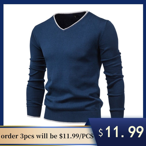 2020 New 100% Cotton Pullover V-neck Men's Sweater Solid Color Long Sleeve Autumn Slim Sweaters Men Casual Pull Men Clothing