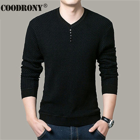 COODRONY Sweater Men Casual V-Neck Pullover Shirt Spring Autumn Slim Fit Long Sleeve Mens Sweaters Knitted Cotton Pull Homme Top