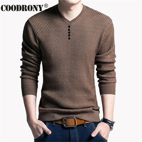 COODRONY Sweater Men Casual V-Neck Pullover Shirt Spring Autumn Slim Fit Long Sleeve Mens Sweaters Knitted Cotton Pull Homme Top