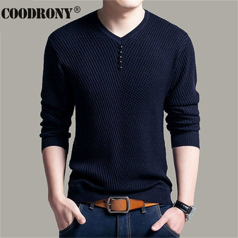 COODRONY Sweater Men Casual V-Neck Pullover Shirt Spring Autumn Slim Fit Long Sleeve Mens Sweaters Knitted Cotton Pull Homme Top