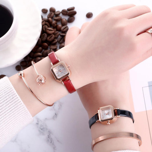 Square Type Elegant Dressing Analog Wrist Vintage Women Quartz Fashion Synthetic Pin Buckle Watches Minimalist Watch Leather