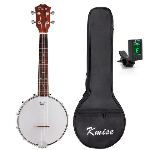 Kmise Ukulele Banjo Concert Ukelele 4 String Uke 23 inch Sapele Polyester Film Drumhead with Gig Bag Tuner