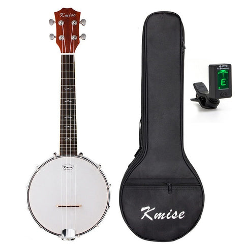 Kmise Ukulele Banjo Concert Ukelele 4 String Uke 23 inch Sapele Polyester Film Drumhead with Gig Bag Tuner