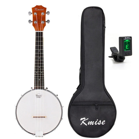 Kmise Ukulele Banjo Concert Ukelele 4 String Uke 23 inch Sapele Polyester Film Drumhead with Gig Bag Tuner