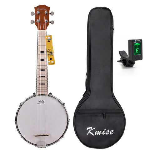 Kmise Ukulele Banjo Concert Ukelele 4 String Uke 23 inch Sapele Polyester Film Drumhead with Gig Bag Tuner