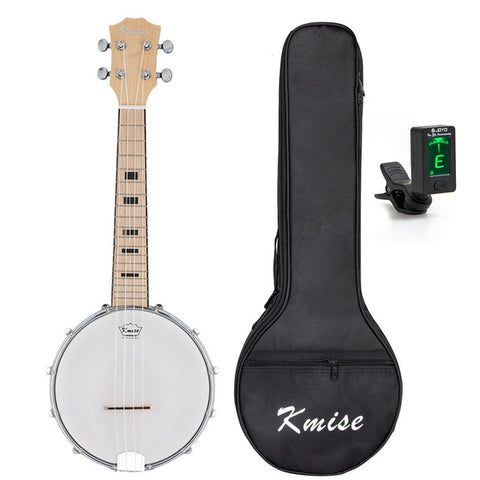 Kmise Ukulele Banjo Concert Ukelele 4 String Uke 23 inch Sapele Polyester Film Drumhead with Gig Bag Tuner