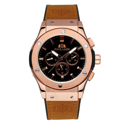 Men Automatic Self Wind Mechanical Rose Gold Silver Black Case Brown Leather Rubber Strap Casual Sports Geneve Watch