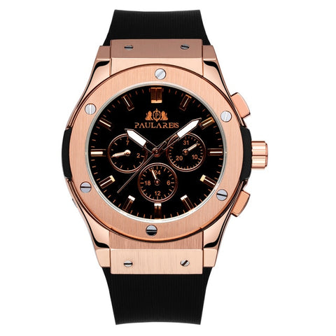 Men Automatic Self Wind Mechanical Rose Gold Silver Black Case Brown Leather Rubber Strap Casual Sports Geneve Watch