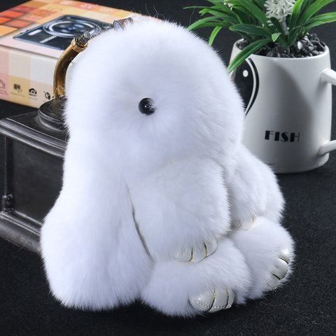 14cm Cute Pluff Bunny Keychain Rex Genuine Rabbit Fur Key Chains For Women Bag Toys Doll Fluffy Pom Pom Lovely Pompom Keyring