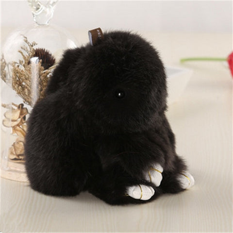 14cm Cute Pluff Bunny Keychain Rex Genuine Rabbit Fur Key Chains For Women Bag Toys Doll Fluffy Pom Pom Lovely Pompom Keyring