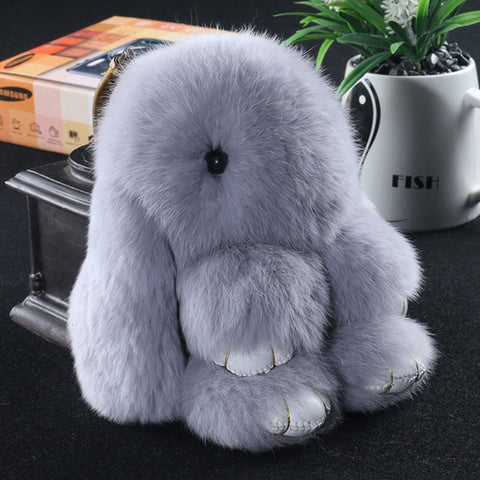 14cm Cute Pluff Bunny Keychain Rex Genuine Rabbit Fur Key Chains For Women Bag Toys Doll Fluffy Pom Pom Lovely Pompom Keyring