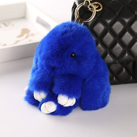 14cm Cute Pluff Bunny Keychain Rex Genuine Rabbit Fur Key Chains For Women Bag Toys Doll Fluffy Pom Pom Lovely Pompom Keyring