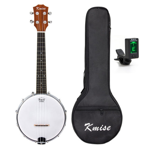 Kmise Ukulele Banjo Concert Ukelele 4 String Uke 23 inch Sapele Polyester Film Drumhead with Gig Bag Tuner