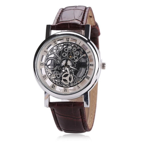 2019 Hollow Quartz Watch men Leather Brand Gold Mens Casual Dress Leather band Clock male Boys Trending Male clock relogio saat