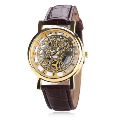 2019 Hollow Quartz Watch men Leather Brand Gold Mens Casual Dress Leather band Clock male Boys Trending Male clock relogio saat