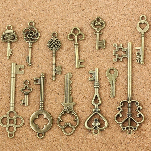 Bluelans 2017 Presell 13Pcs Antique Old Look Bronze Keys Vintage DIY Pendant Metal Charms Decorations