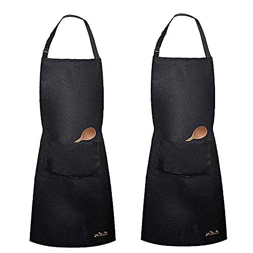 Viedouce 2 Packs Apron Cooking Kitchen Waterproof,Adjustable Chef Apron with Pockets for Home,Restaurant,Craft,Garden,BBQ,School,Coffee House,Apron for Men Women (Black)